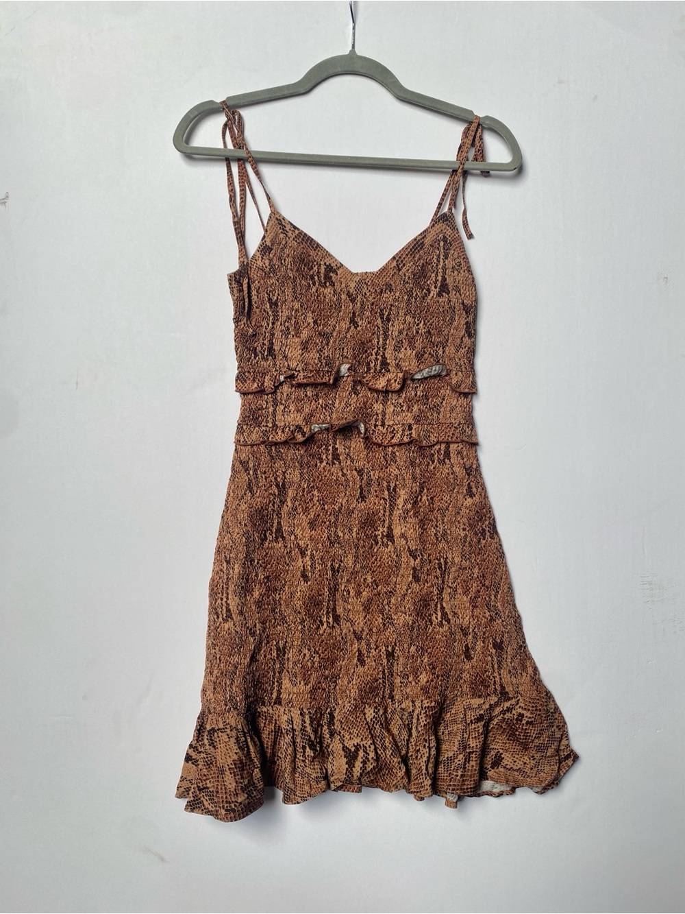 Express - Snake-Print Tiered Ruffle Mini Dress XS NWT
